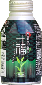 緑茶 一福（姫路城） ボトル缶（茶葉柄のデザイン面）